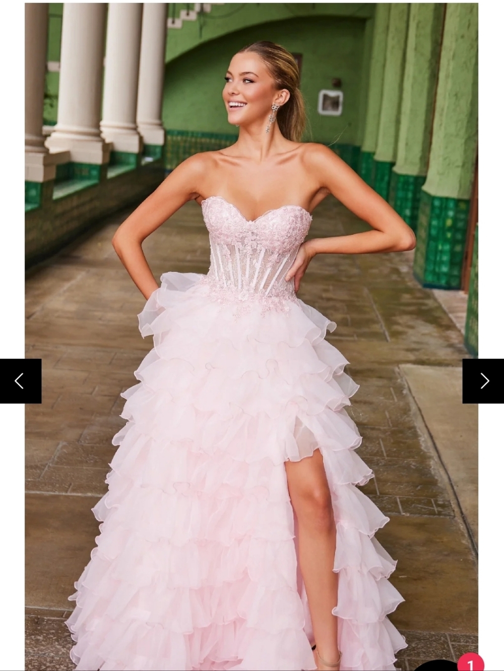 PromGirl Pink Lace Corset Ruffled Tulle Gown